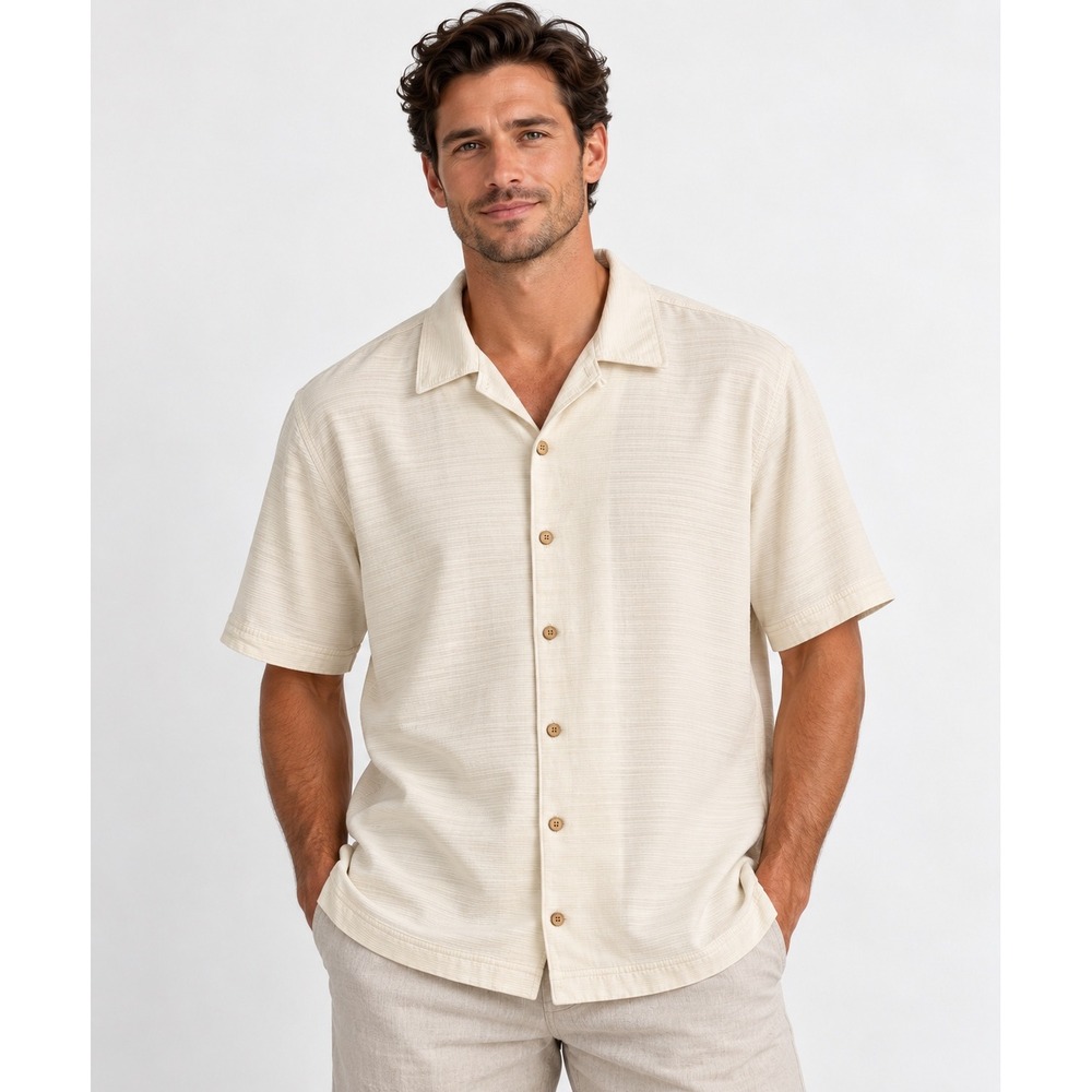 Tommy Bahama Men's XL Silk Cotton Shirt Ivory Textured Resort Quiet Luxury